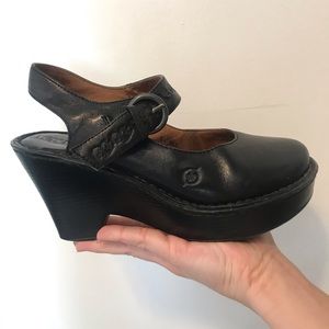 BORN Black Leather Platform Mary Janes / Sandals